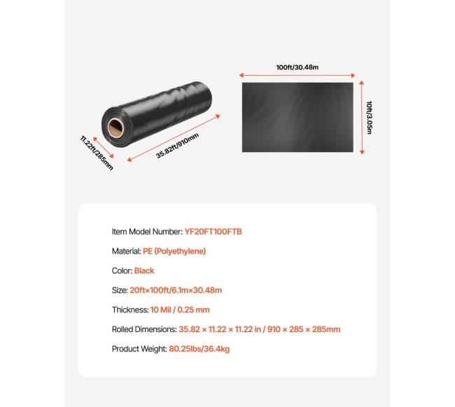 Juoda polietileno plėvelė 6.96 x 30.48 m, 0.25 mm6