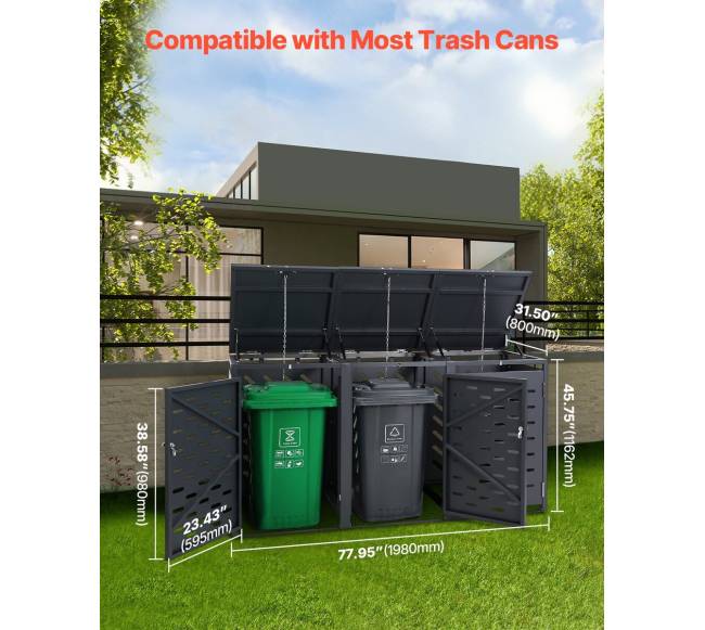 Šiukšliadėžių laikymo dėžė su grandinės dangčiu1