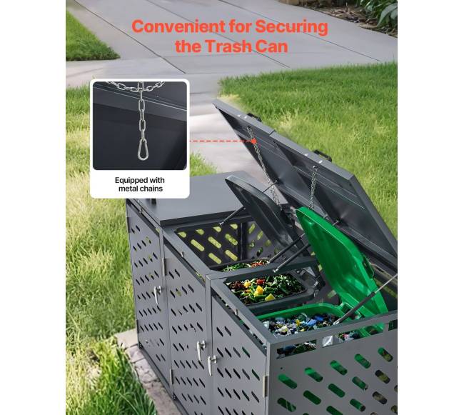 Šiukšliadėžių laikymo dėžė su grandinės dangčiu4