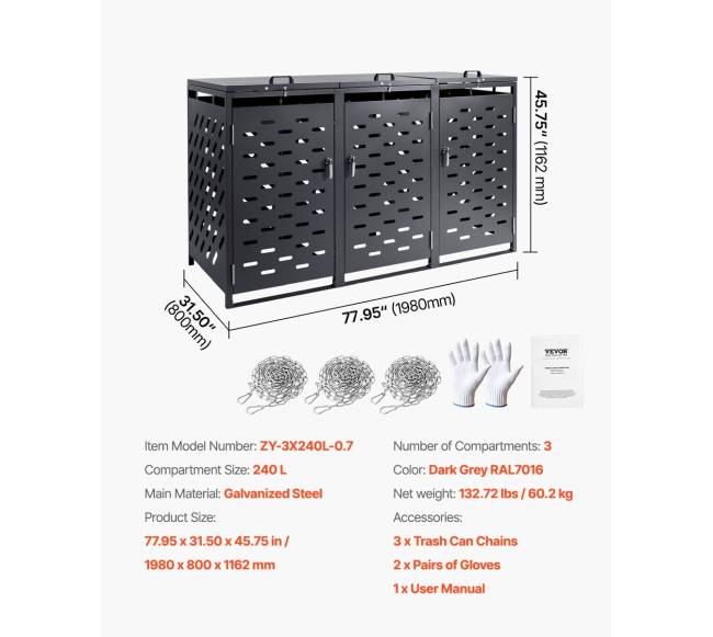 Šiukšliadėžių laikymo dėžė su grandinės dangčiu6