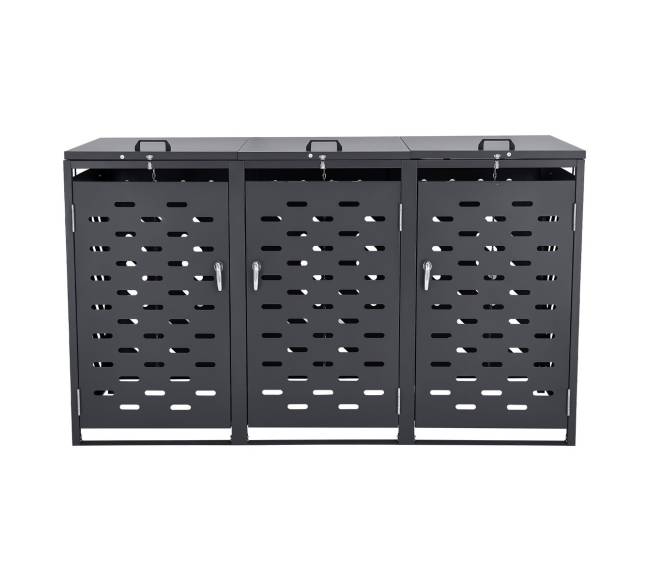 Šiukšliadėžių laikymo dėžė su grandinės dangčiu8