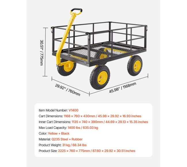 Plieninis sodo vežimėlis su 635 kg talpa6