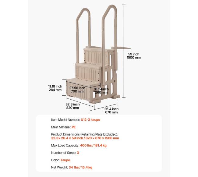Baseino kopėčios su 3 pakopomis ir 2 turėklais6