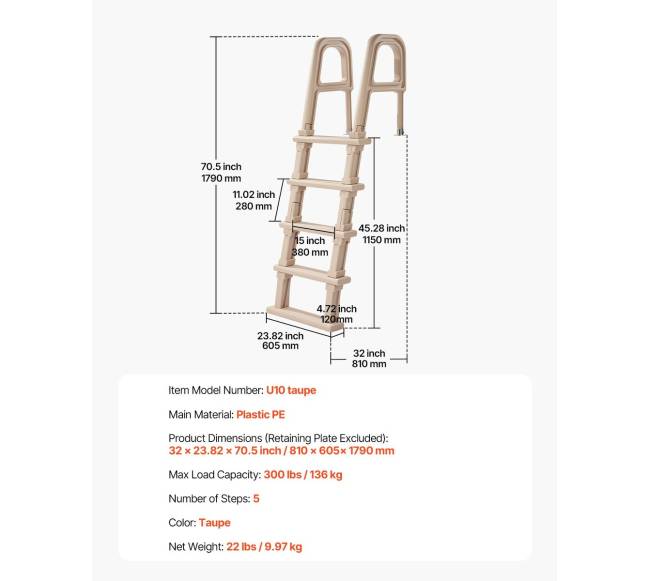 5 pakopų baseino kopėčios su turėklais6