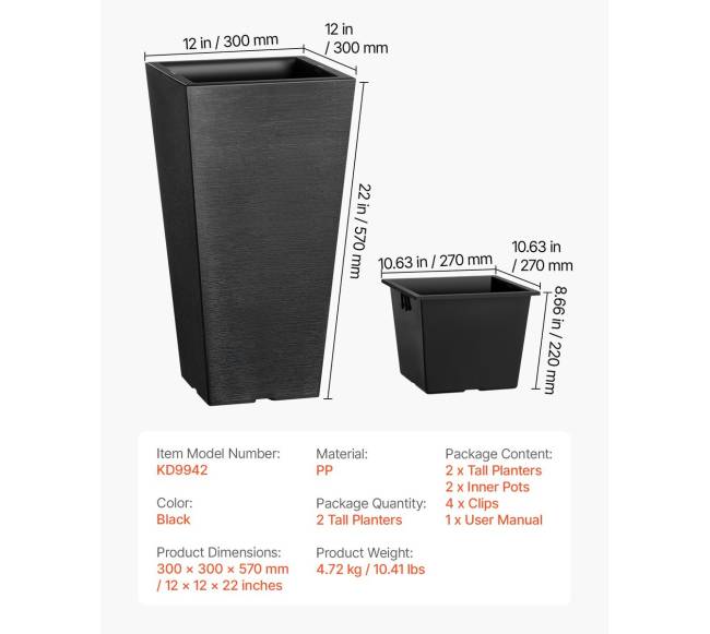 Aukštaus vazonų dviejų kvadratinių komplektas6