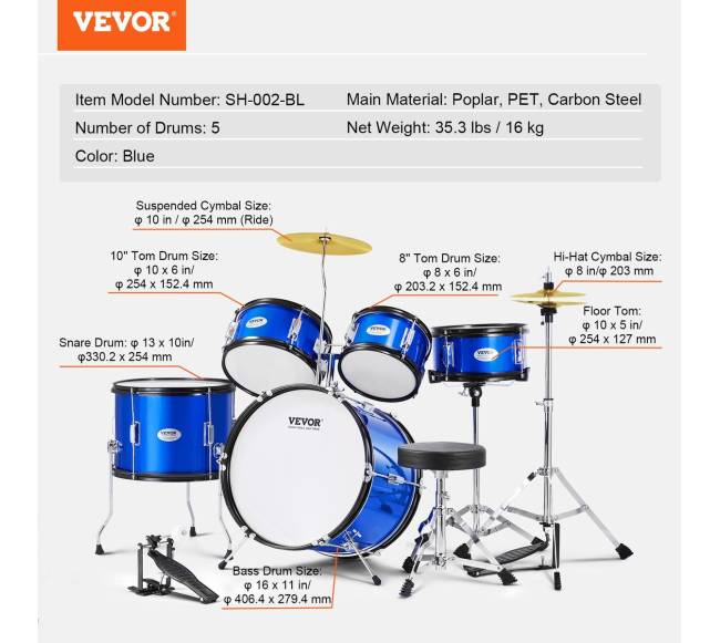 Vaikiškas būgnų komplektas 5 dalių mėlynas6