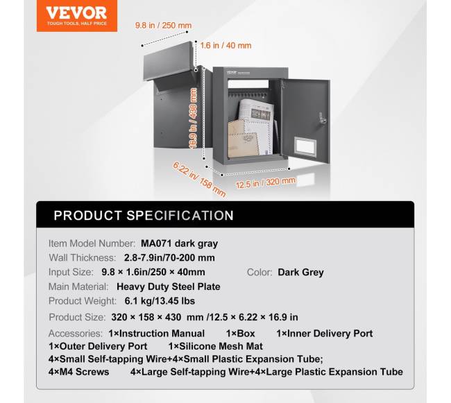 Per sieną montuojama pašto dėžutė su kodiniu užraktu6