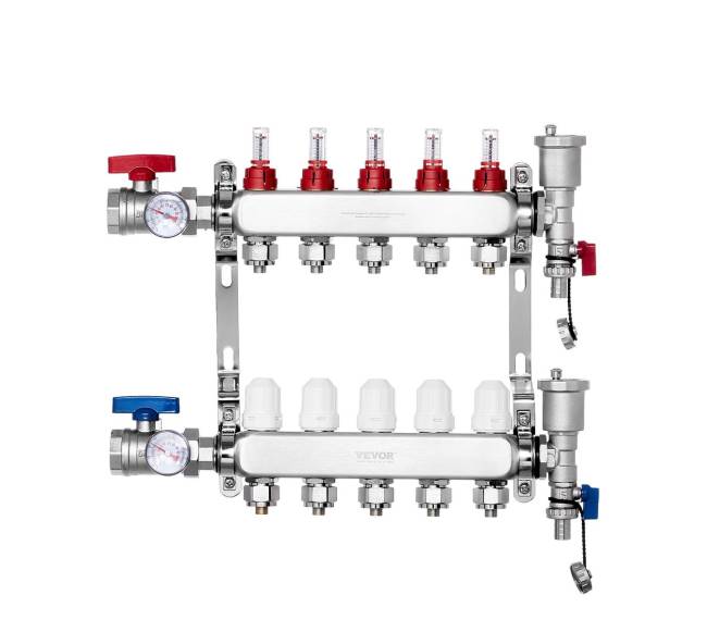 5 atšakų šilumos kolektorius grindų šildymui0
