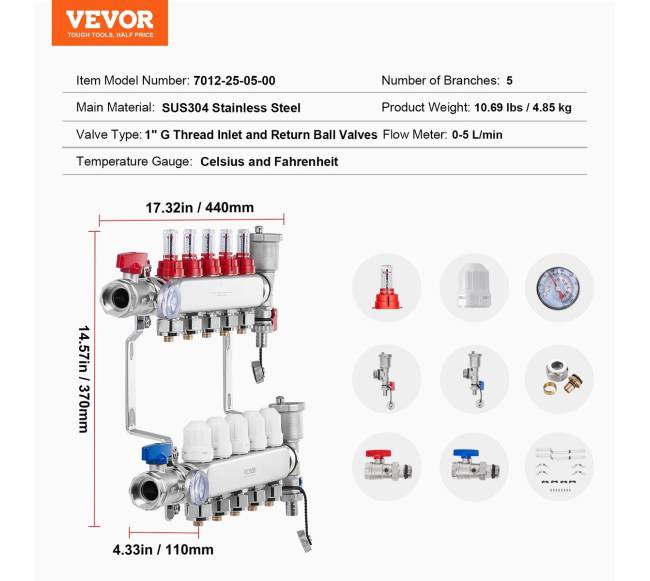5 atšakų šilumos kolektorius grindų šildymui6