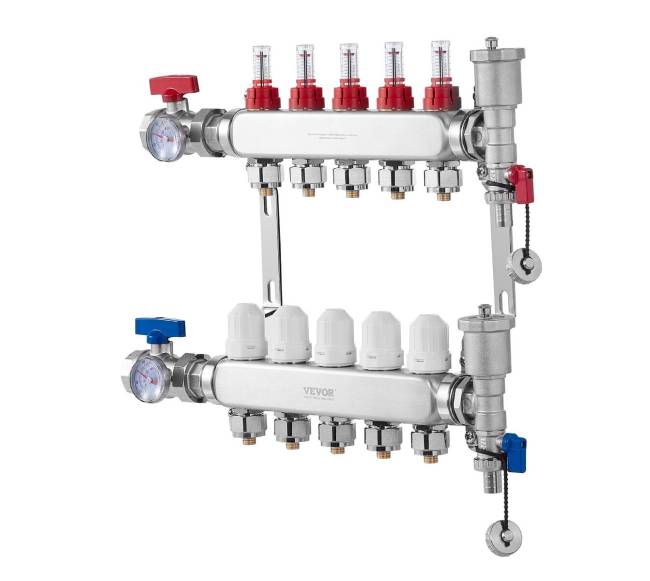 5 atšakų šilumos kolektorius grindų šildymui10