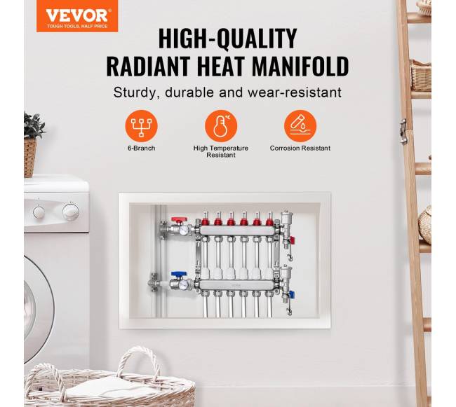 6 šakų grindinio šildymo kolektorius su PEX vamzdžiais1