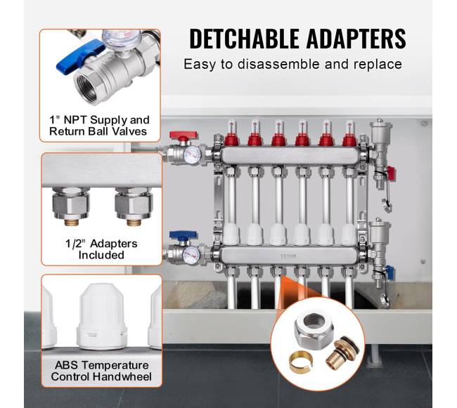 6 šakų grindinio šildymo kolektorius su PEX vamzdžiais2
