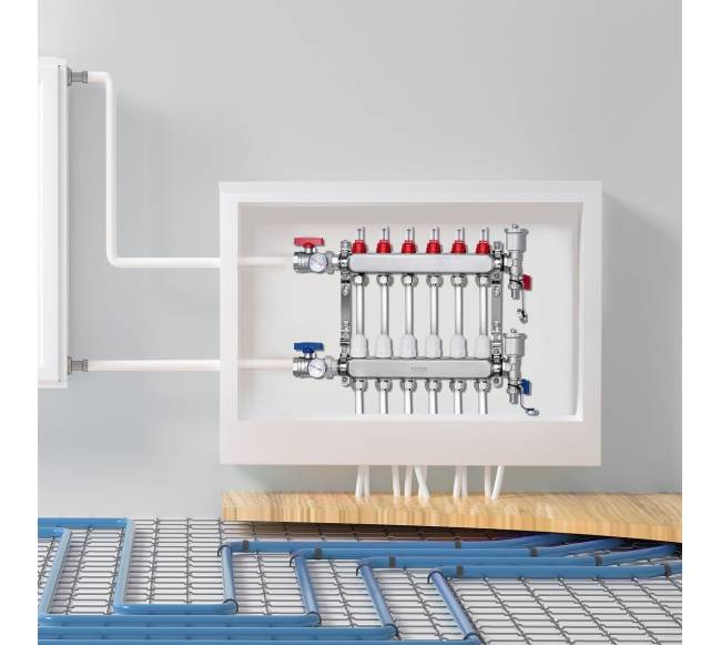 6 šakų grindinio šildymo kolektorius su PEX vamzdžiais7