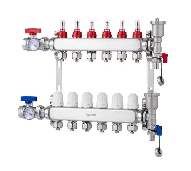 6 šakų grindinio šildymo kolektorius su PEX vamzdžiais9
