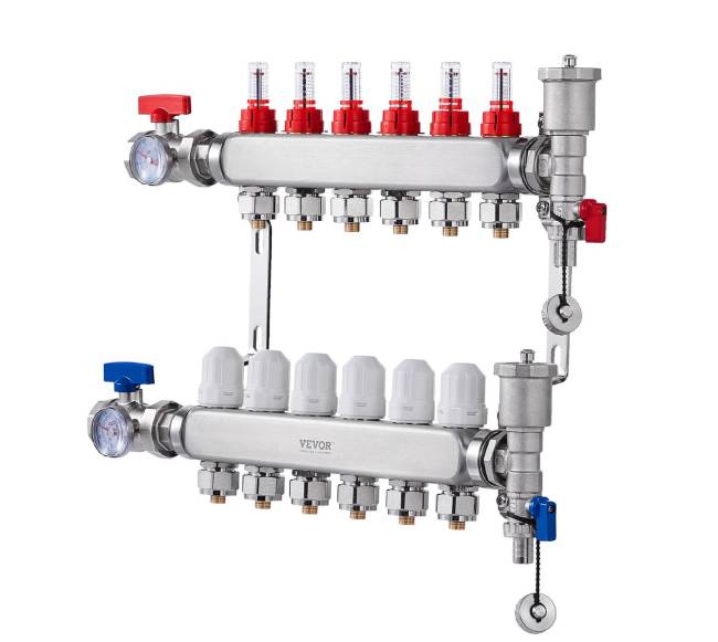 6 šakų grindinio šildymo kolektorius su PEX vamzdžiais10