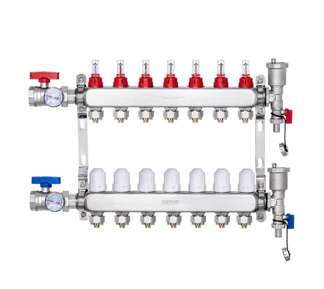 7 šakų grindų šildymo kolektorius PEX vamzdžiams0