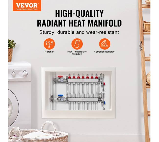 7 šakų grindų šildymo kolektorius PEX vamzdžiams1