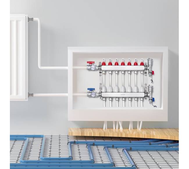 7 šakų grindų šildymo kolektorius PEX vamzdžiams7