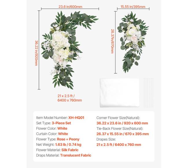 Dirbtinių vestuvinių arkų gėlių komplektas6