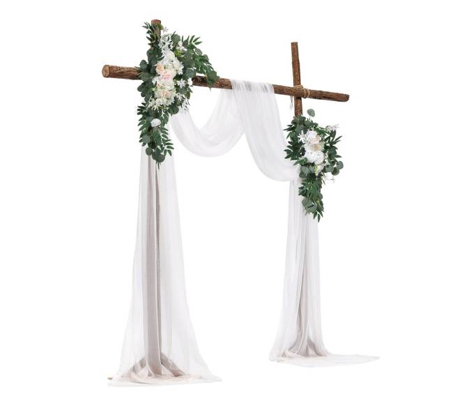 Dirbtinės vestuvių arkos gėlių rinkinys baltas0