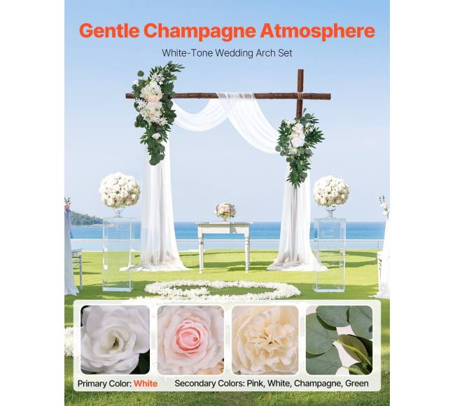 Dirbtinės vestuvių arkos gėlių rinkinys baltas1