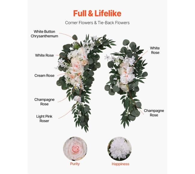 Dirbtinės vestuvių arkos gėlių rinkinys baltas4