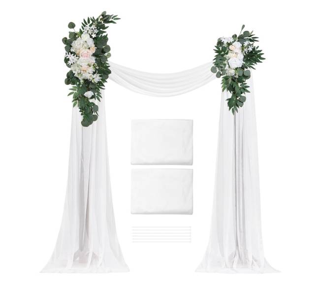 Dirbtinės vestuvių arkos gėlių rinkinys baltas8