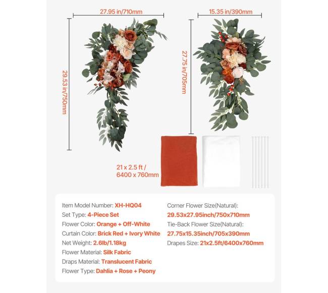 Vestuvinis arkos gėlių rinkinys su užuolaidomis6