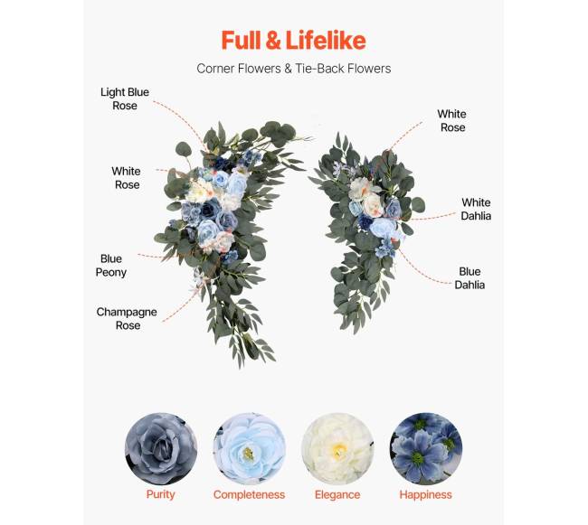 Dirbtinių gėlių rinkinys vestuvių arkai mėlynas4