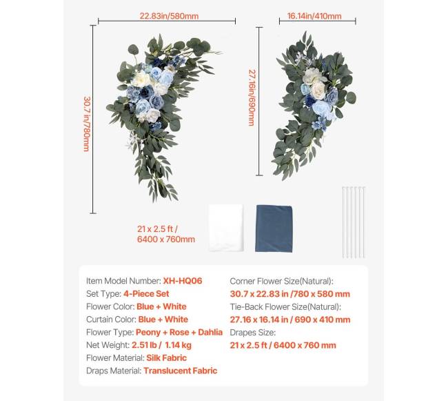 Dirbtinių gėlių rinkinys vestuvių arkai mėlynas6