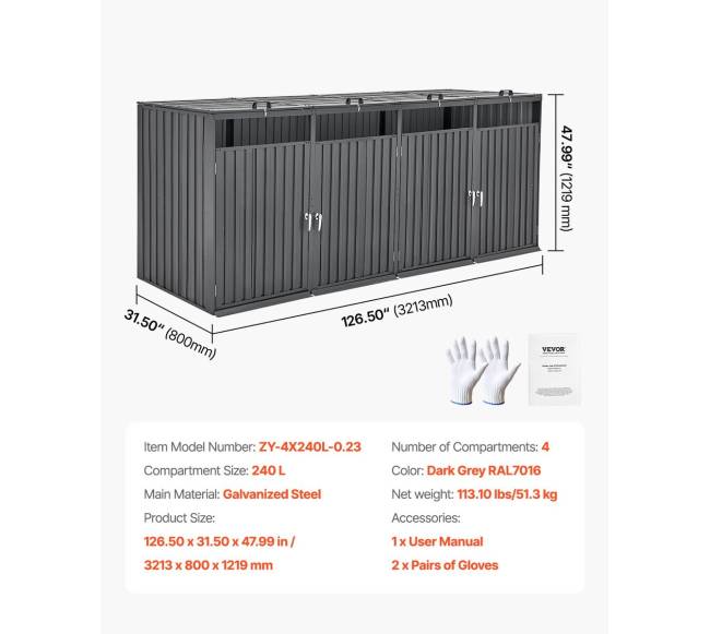 Šiukšlių konteinerių laikymo stoginė 4 x 240 L6