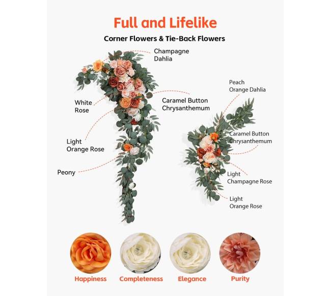 Dirbtinių vestuvių arkos gėlių rinkinys4