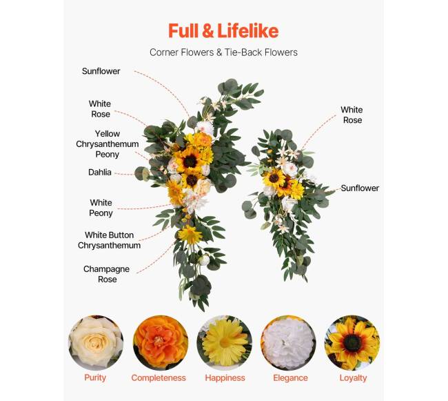 Vestuvinė geltona dirbtinių gėlių arka su audiniu4