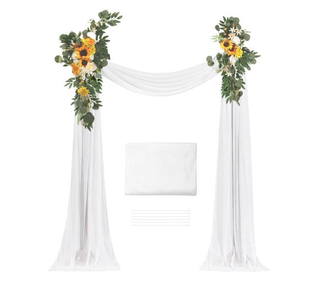 Vestuvinė geltona dirbtinių gėlių arka su audiniu8