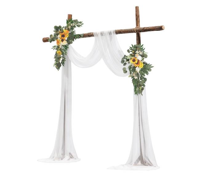 Vestuvinė geltona dirbtinių gėlių arka su audiniu9