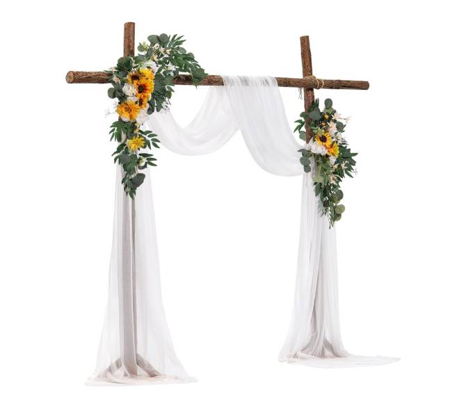 Vestuvinė geltona dirbtinių gėlių arka su audiniu10
