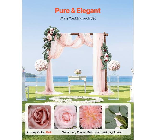 Dirbtinių gėlių vestuvinė arka rožinė su užuolaidomis1