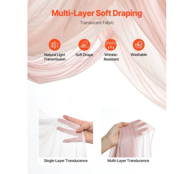 Dirbtinių gėlių vestuvinė arka rožinė su užuolaidomis2