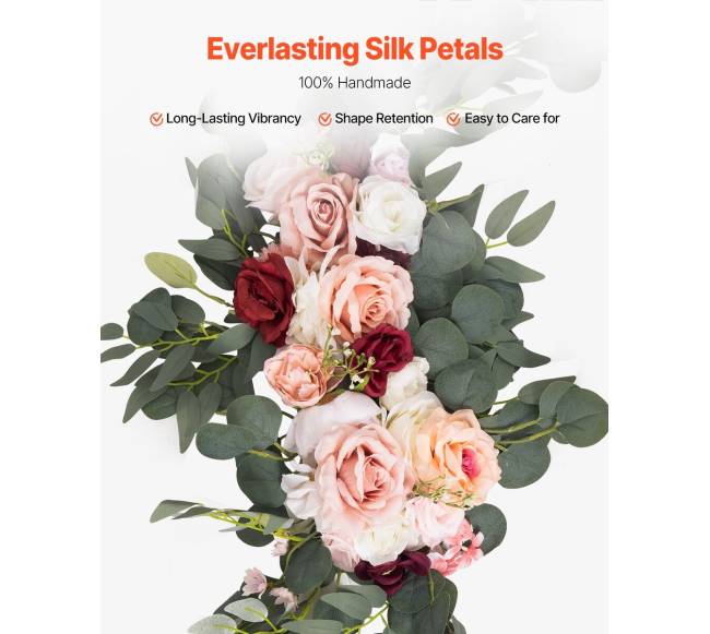 Dirbtinių gėlių vestuvinė arka rožinė su užuolaidomis3