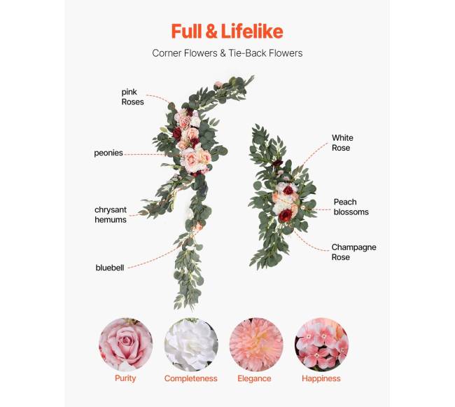 Dirbtinių gėlių vestuvinė arka rožinė su užuolaidomis4