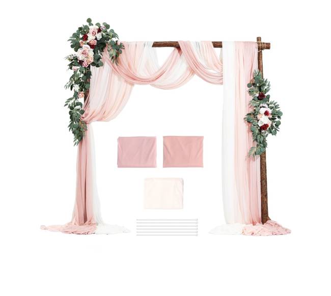 Dirbtinių gėlių vestuvinė arka rožinė su užuolaidomis8