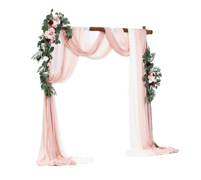 Dirbtinių gėlių vestuvinė arka rožinė su užuolaidomis10