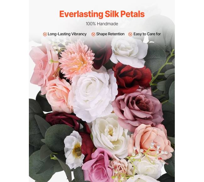 Dirbtinių gėlių rinkinys vestuvėms rožinis3