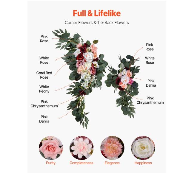 Dirbtinių gėlių rinkinys vestuvėms rožinis4