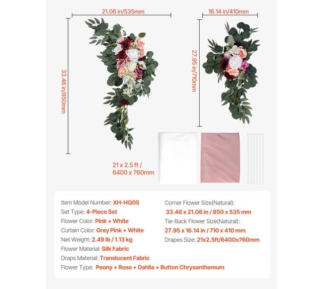 Dirbtinių gėlių rinkinys vestuvėms rožinis6