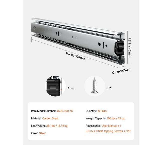 Stalčiaus spintelių slankikliai, šoninis montavimas, 20 cm, 10 porų6