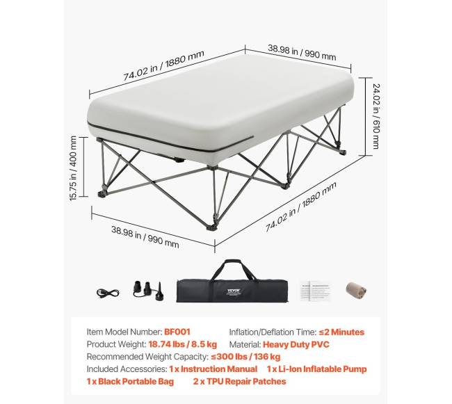 Čiužinys su rėmu ir pompa vienam6