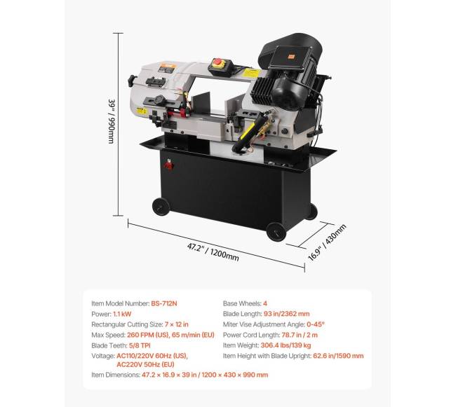 Metalo juostinis pjūklas 1,1 kW, 18 x 30 cm5