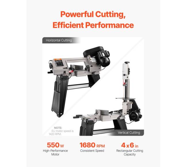 Metalo juostinis pjūklas su stovu, 550W variklis1