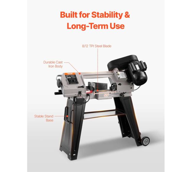 Metalo juostinis pjūklas su stovu, 550W variklis4